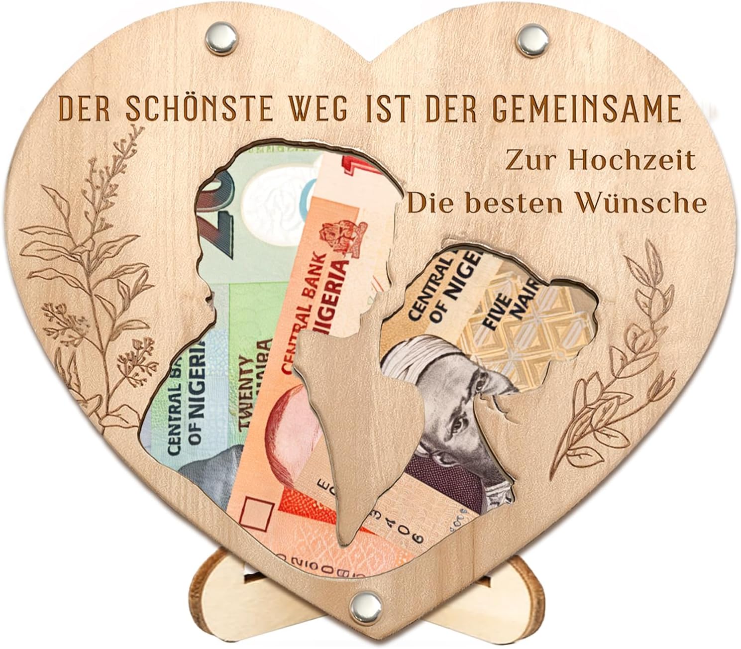 Money Gift Wedding Wooden Wedding Gift for Bride and Groom Creative Money Gifts for Wedding Personalised Wooden Heart Design Stylish Wedding Decoration and Gift Idea
