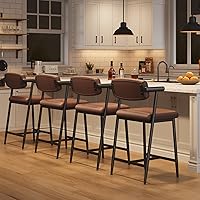 IDEALHOUSE Counter Height Bar Stools Set of 4 with Armrests, Footrest & Wide Cushioned Seat - Rustic Brown, 400 lbs Capacity