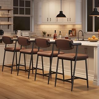 IDEALHOUSE Counter Height Bar Stools Set of 4 with Armrests, Footrest & Wide Cushioned Seat - Rustic Brown, 400 lbs Capacity