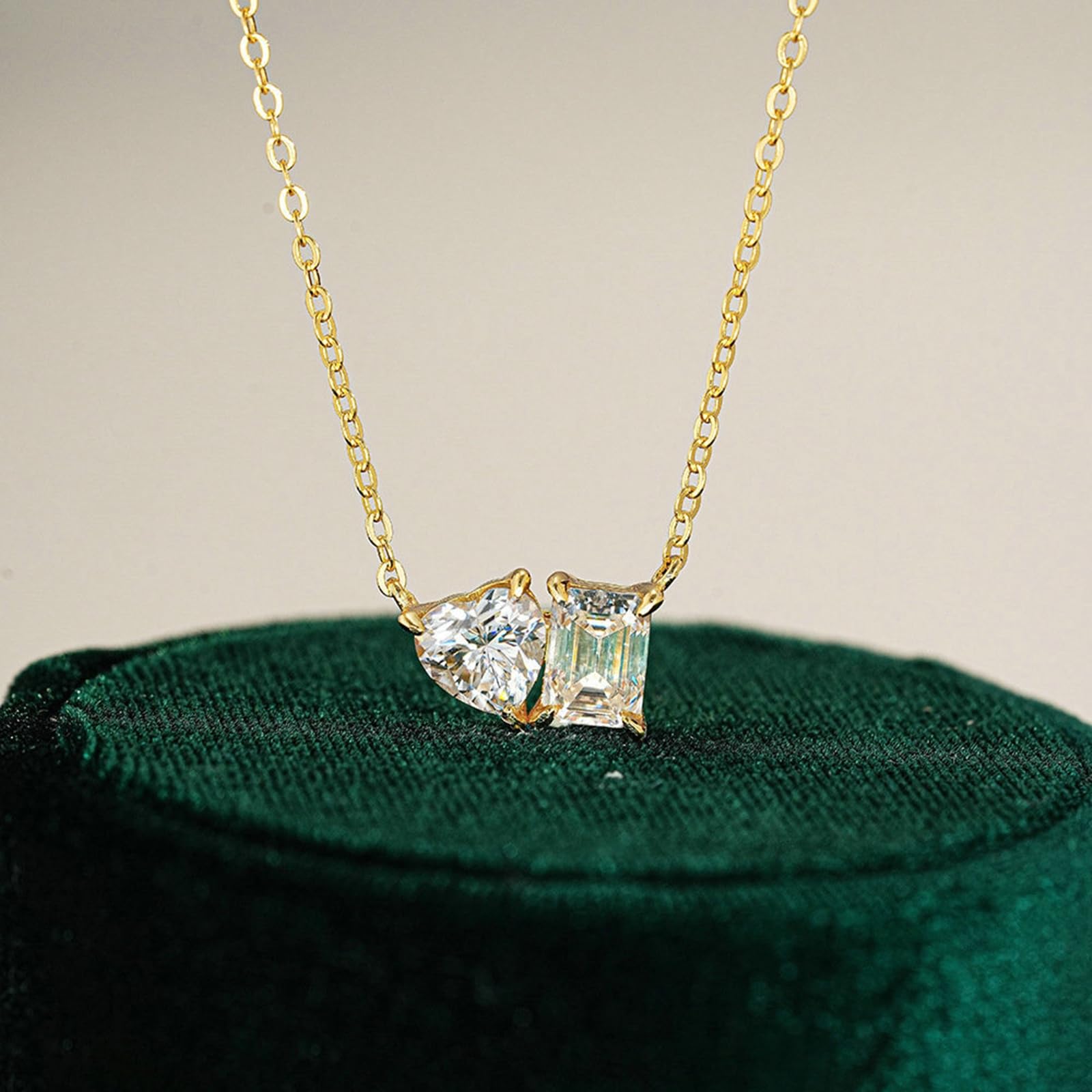 Moissanit łańcuszek damski z żółtego złota 18 ct, 2 ct, prostokątny, podwójny kamień, naszyjnik z prawdziwego złota AU750