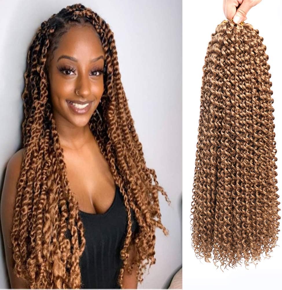 MOBOK Passion Twist Crochet Hair 18 Inch Blonde Braiding Hair Color #27 Water Wave Crochet Hair Passion Twist Hair 6 Packs Crochet Braids Hair For Black Women Synthetic Braiding Hair Extension
