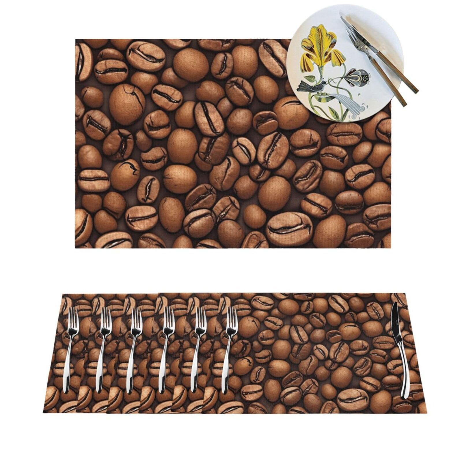 Sets de table lavables x6 anti-chaleur motif grain de café pour cuisine