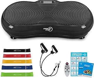 display4top Ultra Slim Vibration Plate Exercise Machine,5 Programs + 180 Levels,Full Whole Body Vibration Machine for Home Fitness & Weight Loss,With Bluetooth Speakers (Black with Fitness Band)