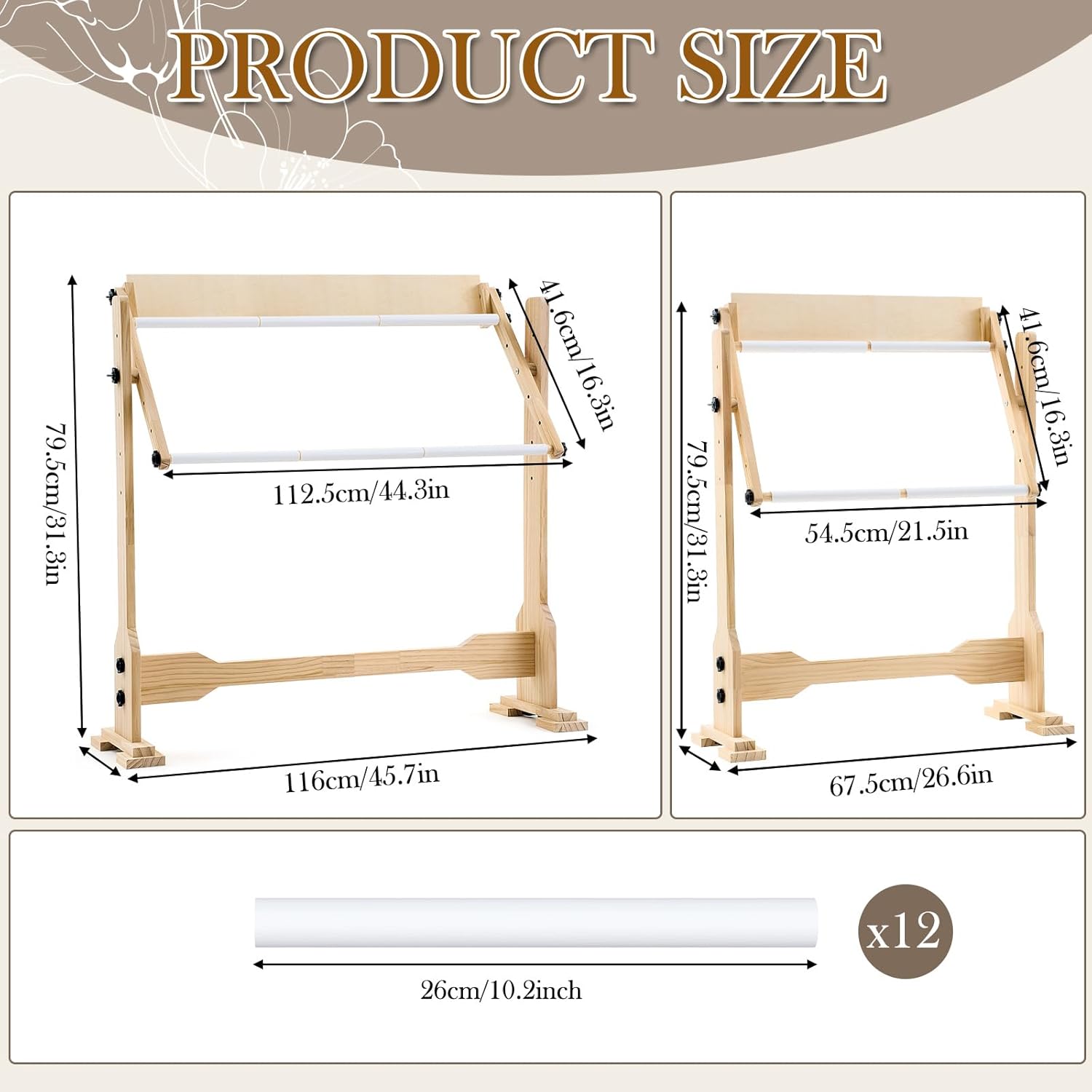 Colingmill Needlework Table and Adjustable Embroidery Stand, Cross Stitch Hoop Stand, Beech Wood Tapestry Cross Stitch Embroidery Frame Holder 21.5 x 16.3 and 44.3 x 16.3