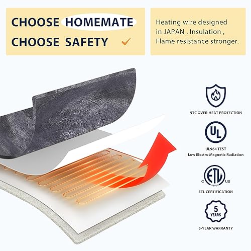 Vista 3 de Homemate Manta térmica eléctrica, manta térmica de 50 x 60 pulgadas, manta térmica de 12468 horas de apagado automático de 10 niveles de calor