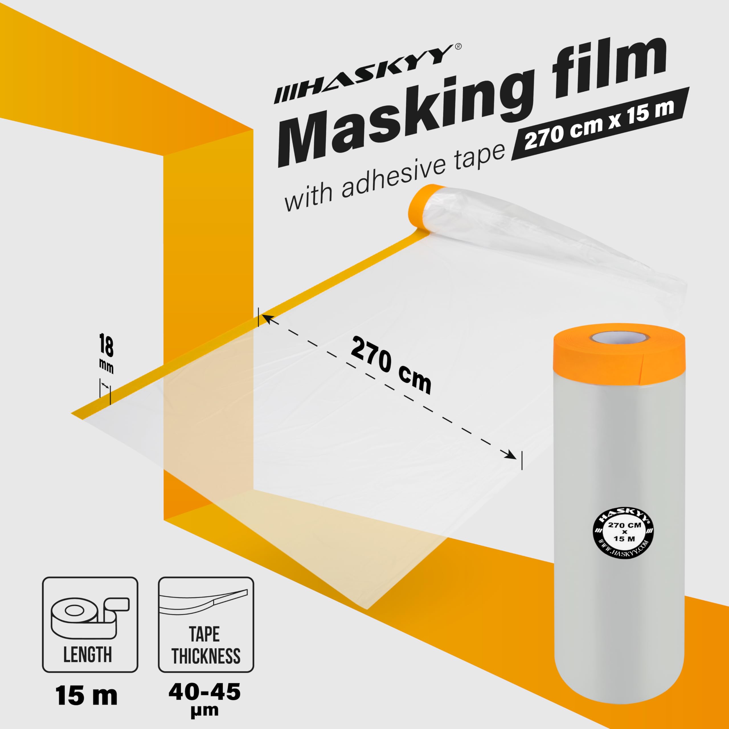 HASKYY Malerkrepp Abdeckfolie Klebeband Lackschutzfolie Malerfolie Kombiniertes Goldband,Innen-und Außenanstriche,UV-Schutz,scharfe Farbkanten,Selbstklebende Malerfolie-Große Auswahl(10, 270cm x 15m)