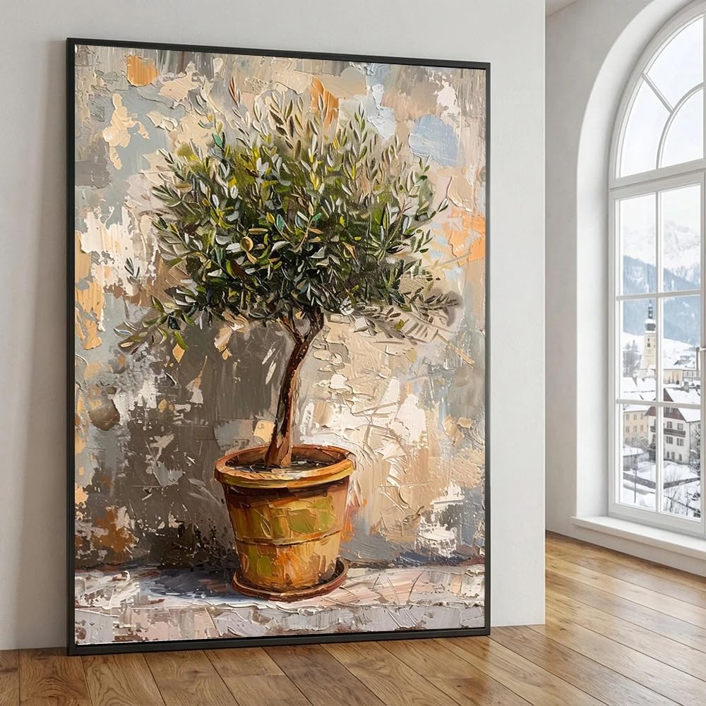 GKUVBF Stampa su tela vintage con albero d'ulivo, poster decorativi rustici con motivi botanici per la casa in stile fattoria, ideali per arredare il soggiorno (30x45 cm/cornice interna)