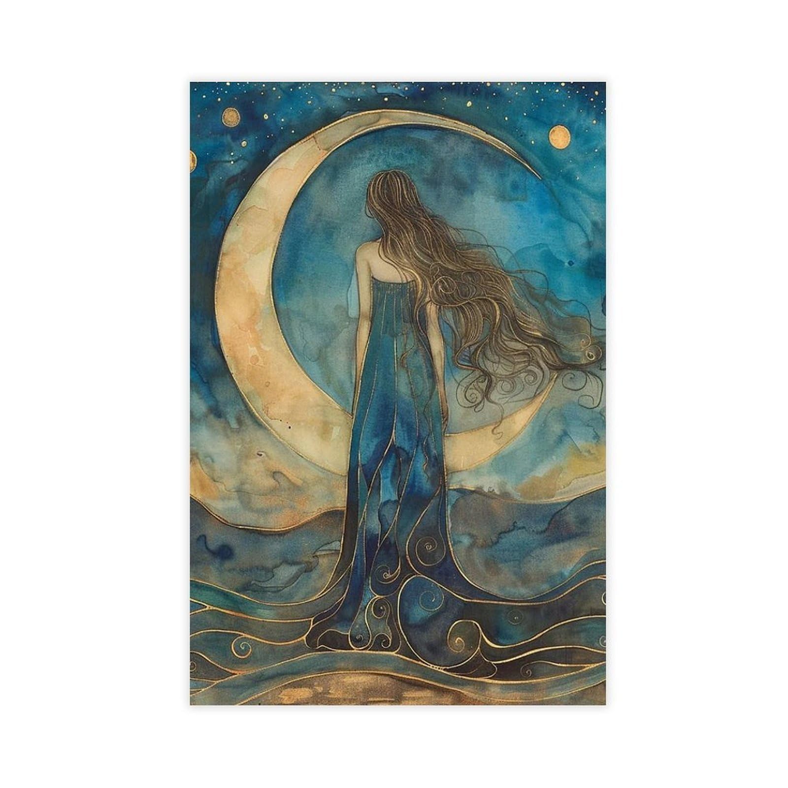 Bareronor Goddess Under A Crescent Moon Canvas Poster Bedroom Decor Landscape Office Room Decor Gift 8" L X 12" W