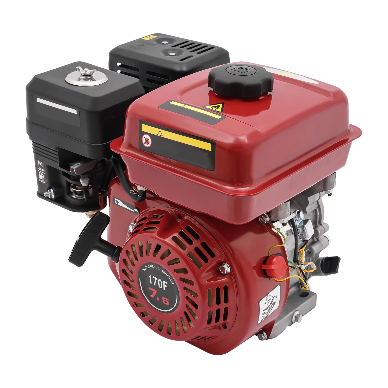 Motor de gasolina a gas, 4 tiempos, 7,5 HP, motor de gasolina, motor de kart, generador portátil a gas, arranque por cable (rojo)