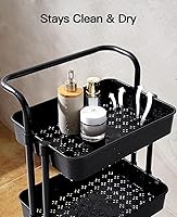 Vista 7 de Pipishell Carrito rodante de 3 niveles con ruedas, organizador de metal con 3 tazas colgantes y 4 ganchos, organizador de carritos de arte