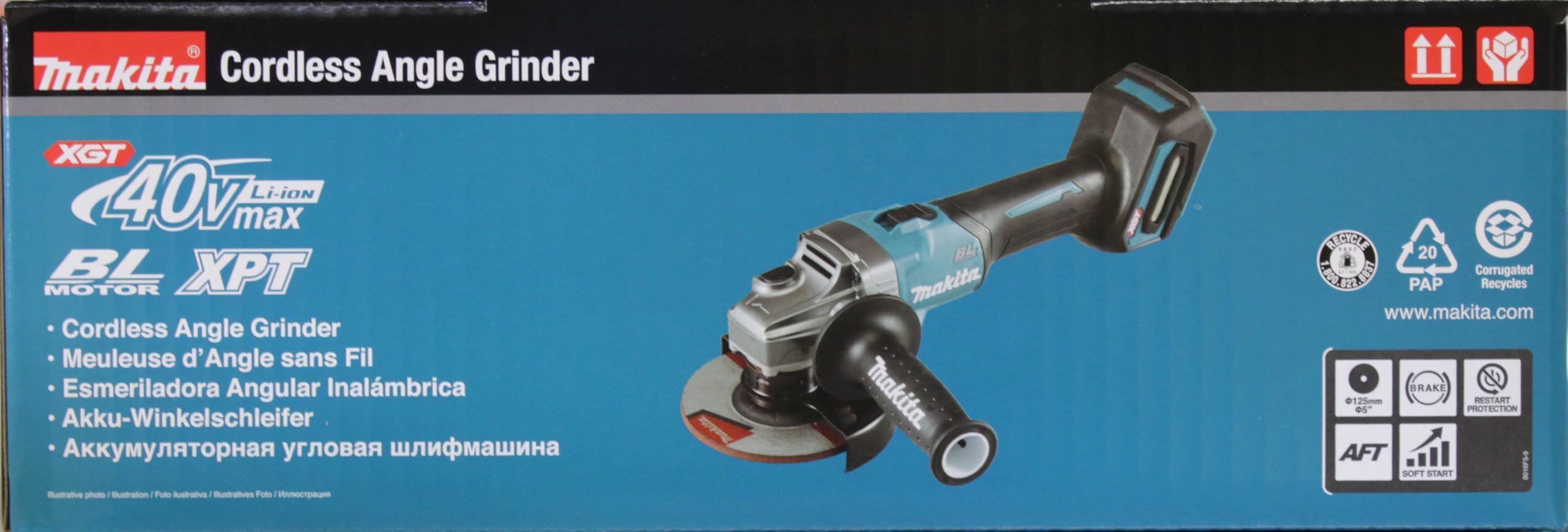 Makita GA005GZ Akumulatorowa Szlifierka Kątowa 40 V maks., Bez Akumulatora, bez Ładowarki, Petrol
