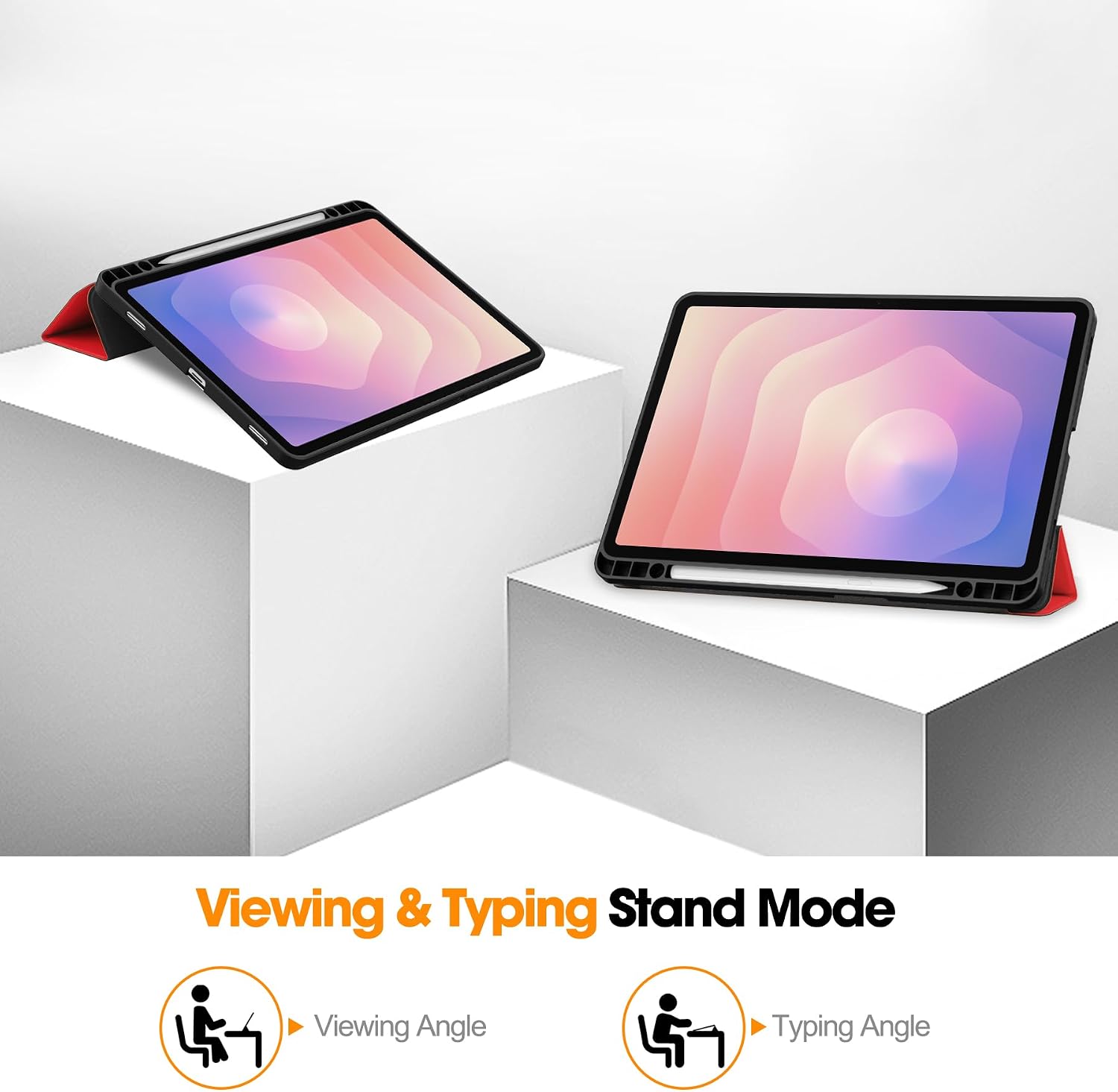 Tri-Fold Smart Tablet Case for Samsung Galaxy Tab S11 11 Inch 2025 SM-X730/X736B, Shockproof TPU+Leather Stand Protective Cover W Auto Wake/Sleep + Pen Holder (Red) image 4