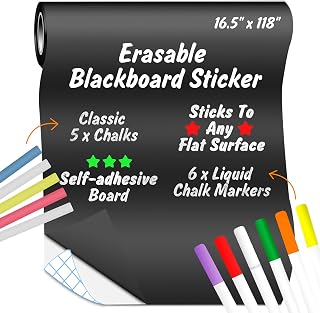 Large Chalkboard Wall Sticker, ACVVIP Self-adhesive Chalk Board - 16.5" x 118" (9.8 ft) - 6 Chalk Markers & 5 Chalks – Blackboard Sticker for Classroom, Home, Office