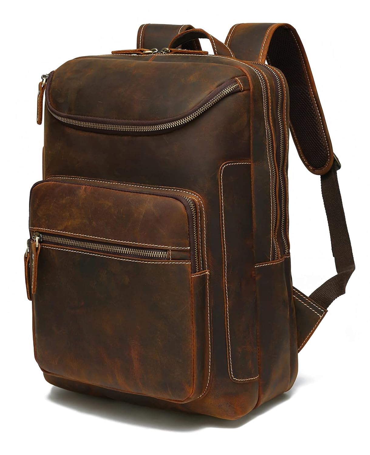 LANNSYNE Vintage Genuine Leather 16 Laptop Backpack For Men Hiking Travel Bag Camping Rucksack
