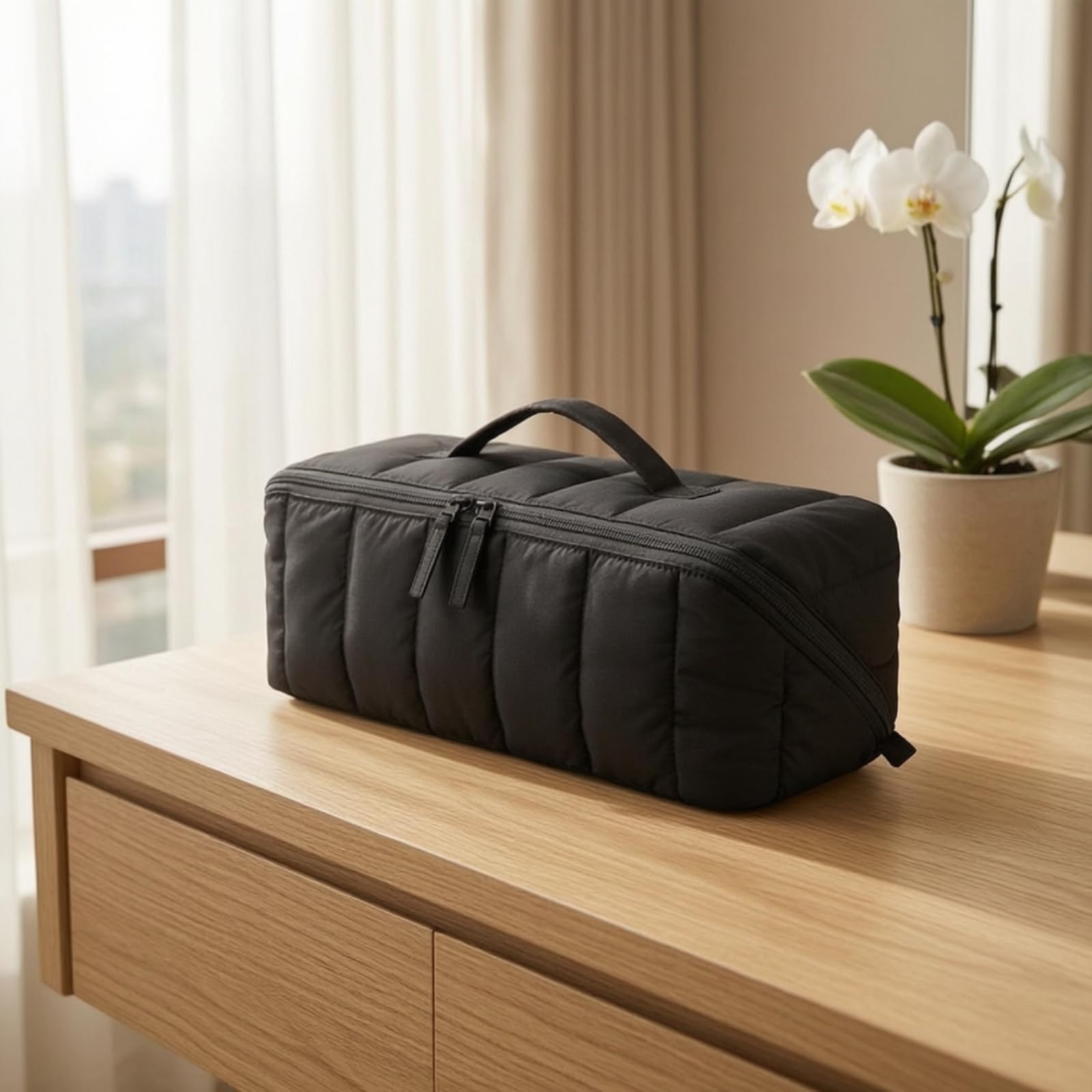 Borsa con Tappetino Termoresistente Imbottita Borsa con Tappetino Termico Resistente Al Organizzatore per Viaggiatori, Salone di Bellezza, Cammello