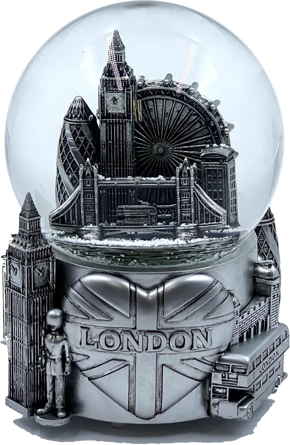 London 3D Musical Snow Globe Romantic Gift Souvenir Decor for Home Office 5 1/2" (Silver)