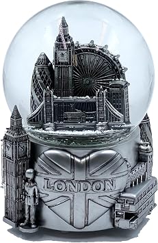 London 3D Musical Snow Globe Romantic Gift Souvenir Decor for Home Office 5 1/2" Silver