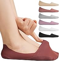 Murmorers No Show Socks Women Non-Slip Silky Nylon Thin Invisible Footies Low Liner Socks for Loafers Flats 6 Pairs