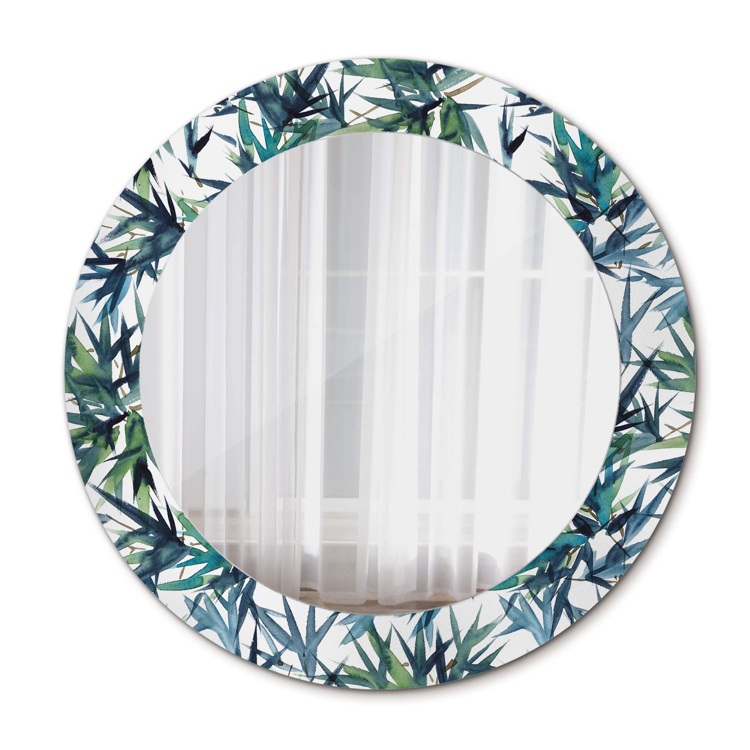 Miroir salle de bains Ø60 cm Tulup avec motif palmiers bleus pour décoration murale