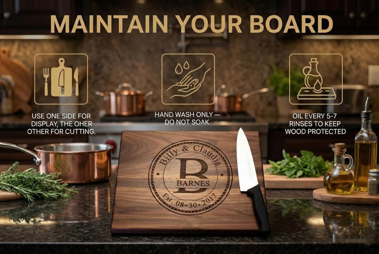 Wedding Gifts or Gifts for Anniversary Couples Custom Cutting Board – Personalized Wedding Gift with Names & Date – Handmade in USA, (Wood Coasters, Display Stand & Gift Wrap options)