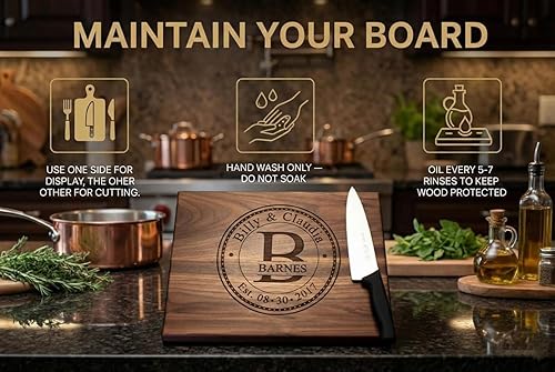 Miniatura 5 de Wedding Gifts or Gifts for Anniversary Couples Custom Cutting Board – Personalized Wedding Gift with Names & Date – Handmade in USA, (Wood Coasters,