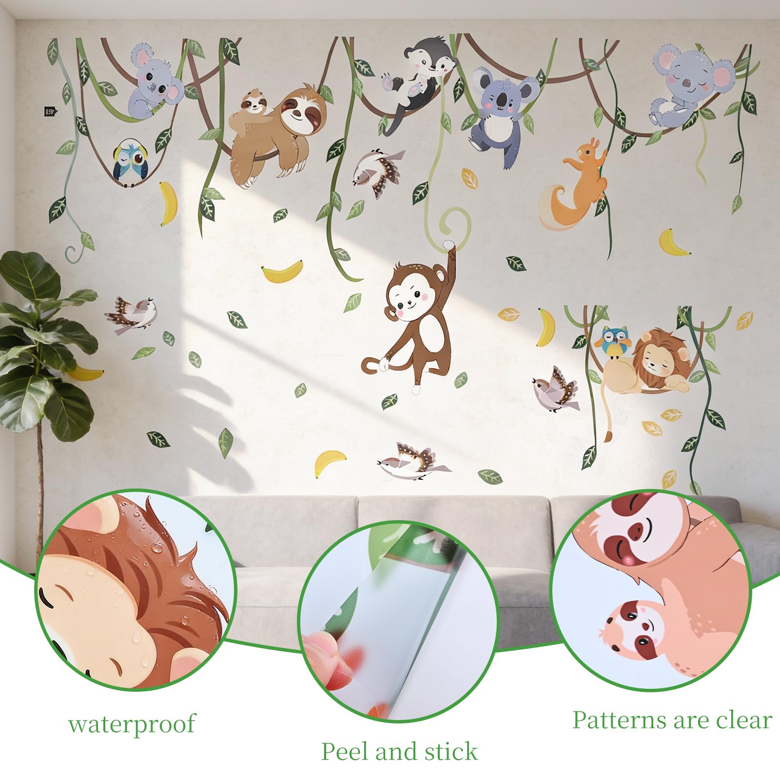 Nursery Wall Stickerss, Forest Animal Tree Wall Stickers, 150x130 cm, Waterproof, can be Used on Walls, Windows, Tiles - Image 3