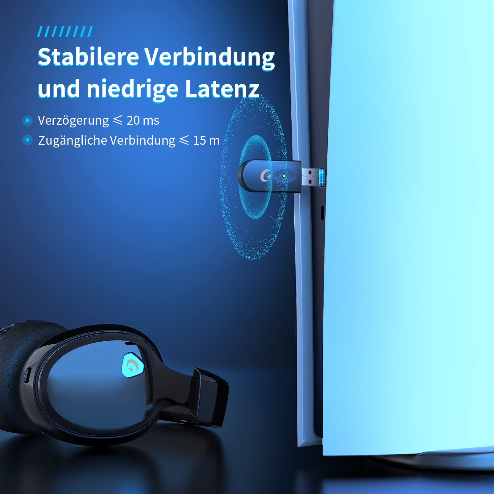 Cuffie Gaming Wireless, 2,4 GHz Cuffie Gaming per PC, PS4, PS5, Mac, Switch, Wireless Cuffie Bluetooth 5.2, Cuffie con Microfono Staccabile, Audio Stereo, Jack Audio 3.5 mm per Cuffie Gaming Cablate