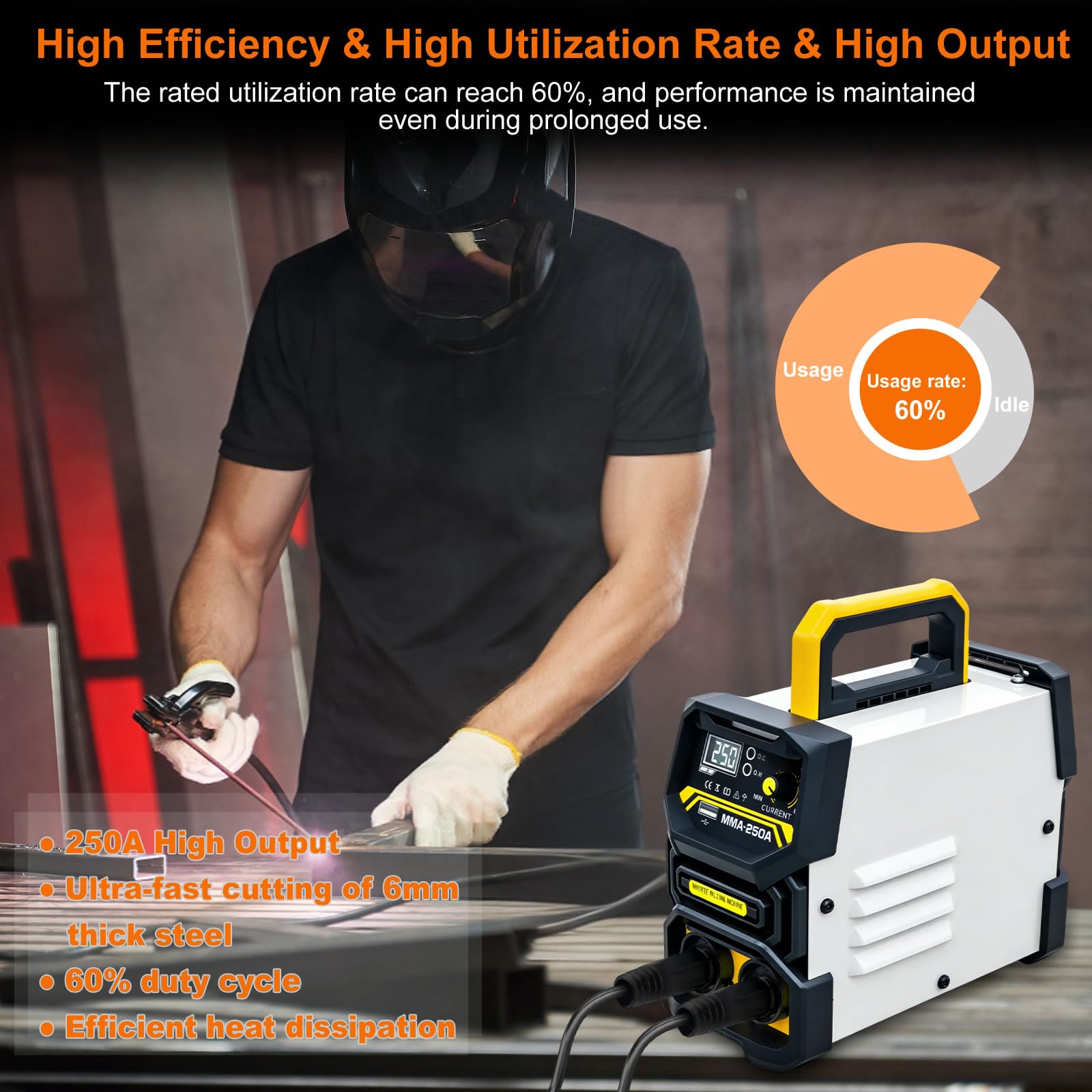 Elektroden Schweißgerät 250A, 220V Schweißgerät Elektrode, IGBT DC Schweissgerät mit LED-Anzeige, Inverter Schweissgerät, Anti-Stick, MMA/E-Hand-Funktion (ARC) Schweißgerät für den Heimgebrauch, Baste