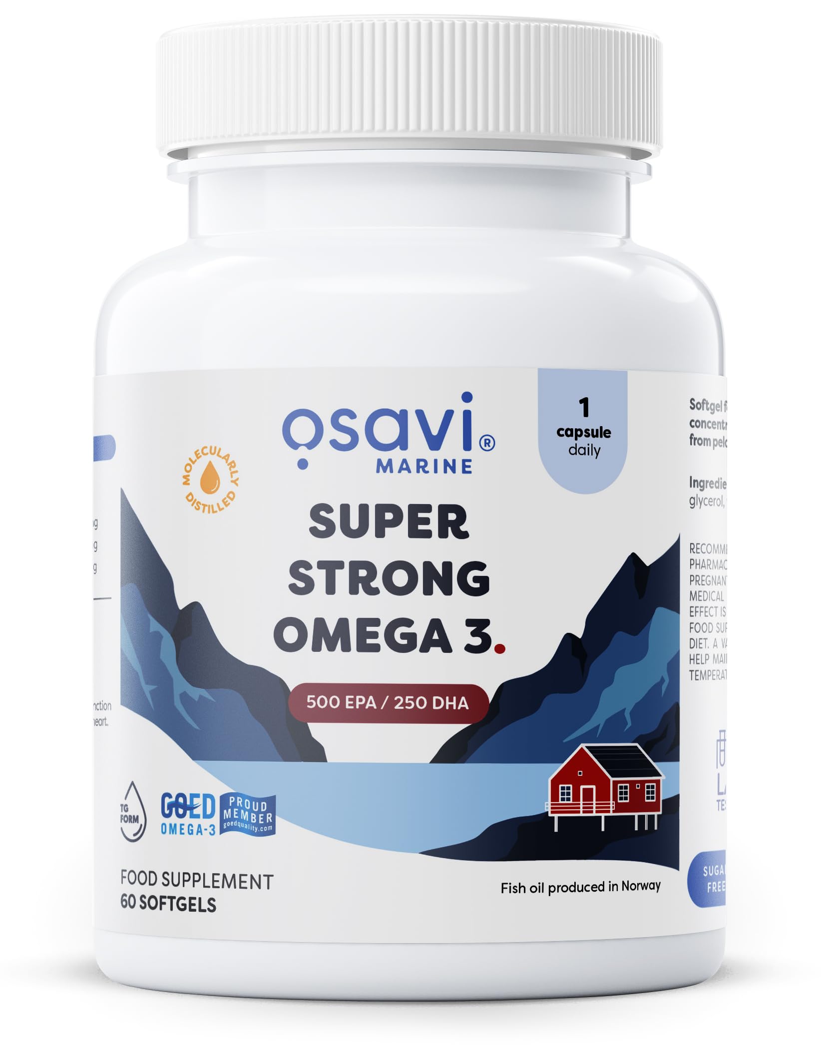 Osavi Super Strong Omega–3 500 EPA / 250 DHA – 60 Softgels | Concentrated Omega–3 from Pelagic Fish | Supports Heart Health, Brain Function, and Vision | Highly Purified with Molecular Distillation