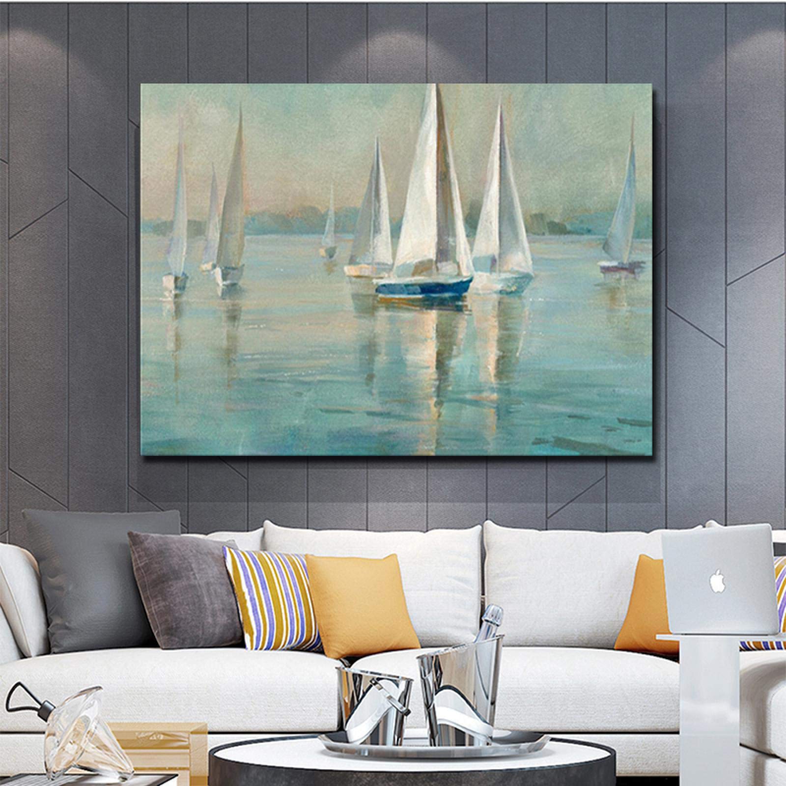 GLWDME Lienzo abstracto moderno, arte de pared, paisaje marino, póster nórdico, imagen de pared para sala de estar, Enmarcado, 1 Pedazo