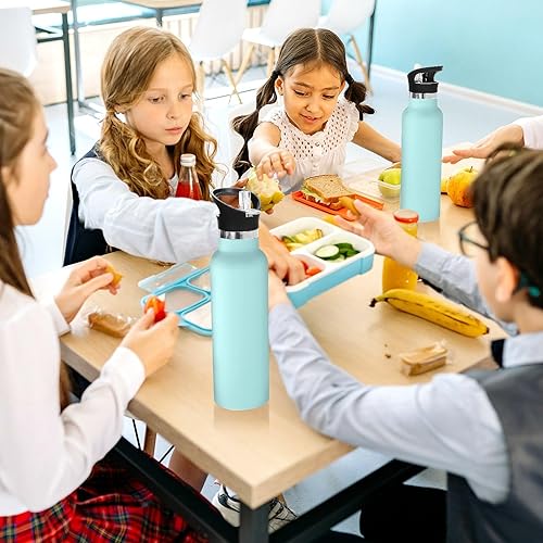 Miniatura 6 de Botella de agua para niños de color turquesa pálido, a prueba de fugas y sin BPA, con aislamiento de doble pared a prueba de fugas para viajes,