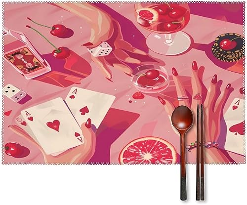 Poker Night Placemats Set of 6 Resistant Table Mats Washable Place Mats for Dinner Party Table Decoration