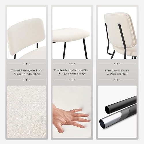 Miniatura 5 de COLAMY Juego de 2 sillas de comedor tapizadas modernas, sillas de comedor de tela, sillas de comedor elegantes con patas de metal sólido y respaldo