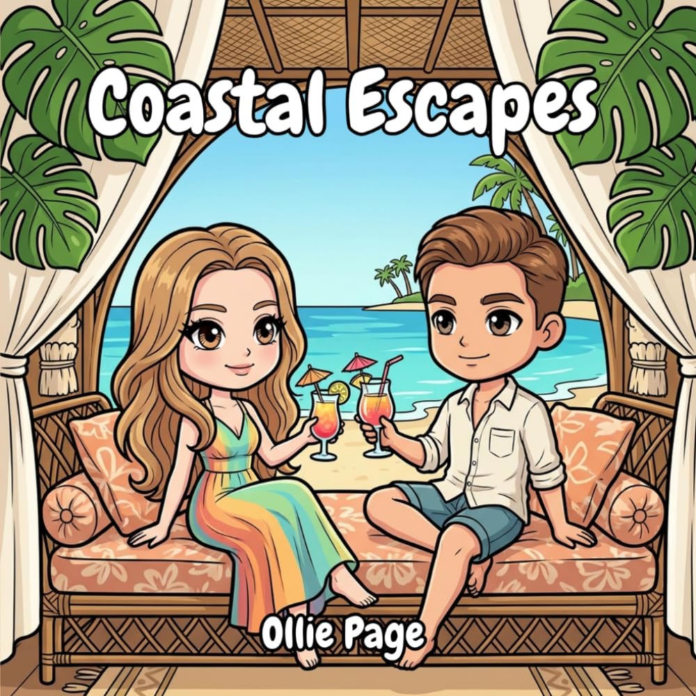 Coastal Escapes: A Relaxing Beach & Tropical Coloring Book for Adults and Kids: Featuring Serene Ocean Views, Island Adventures, and Coastal Living