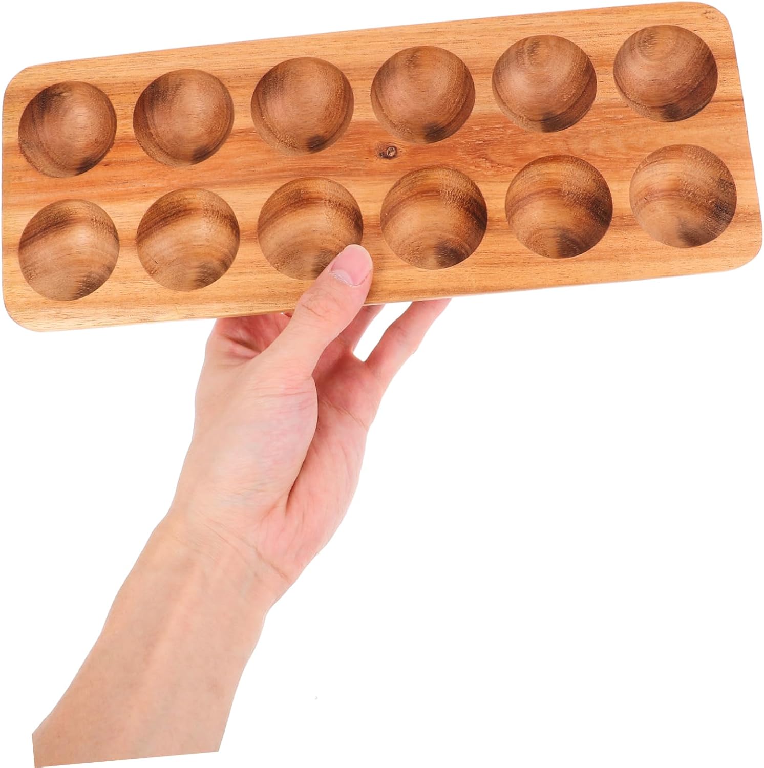 Wooden Egg Holder Tray for Eggs Acacia Wood Egg Storage Dispenser Elegant Countertop Display Refrigerator Organizer and Stylish Kitchen Accessory