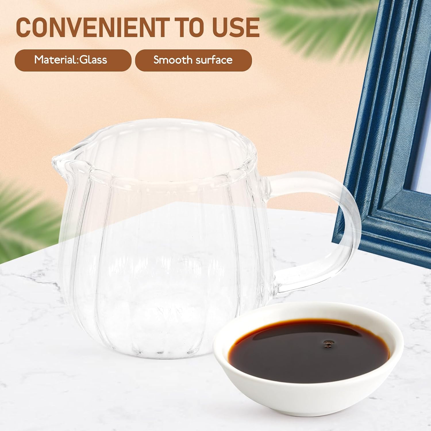 Hemoton Striped Glass Creamer Pitcher Small 2Oz Mini Milk Jug Heat Resistant Coffee Sauce Server for Kitchen and Dining