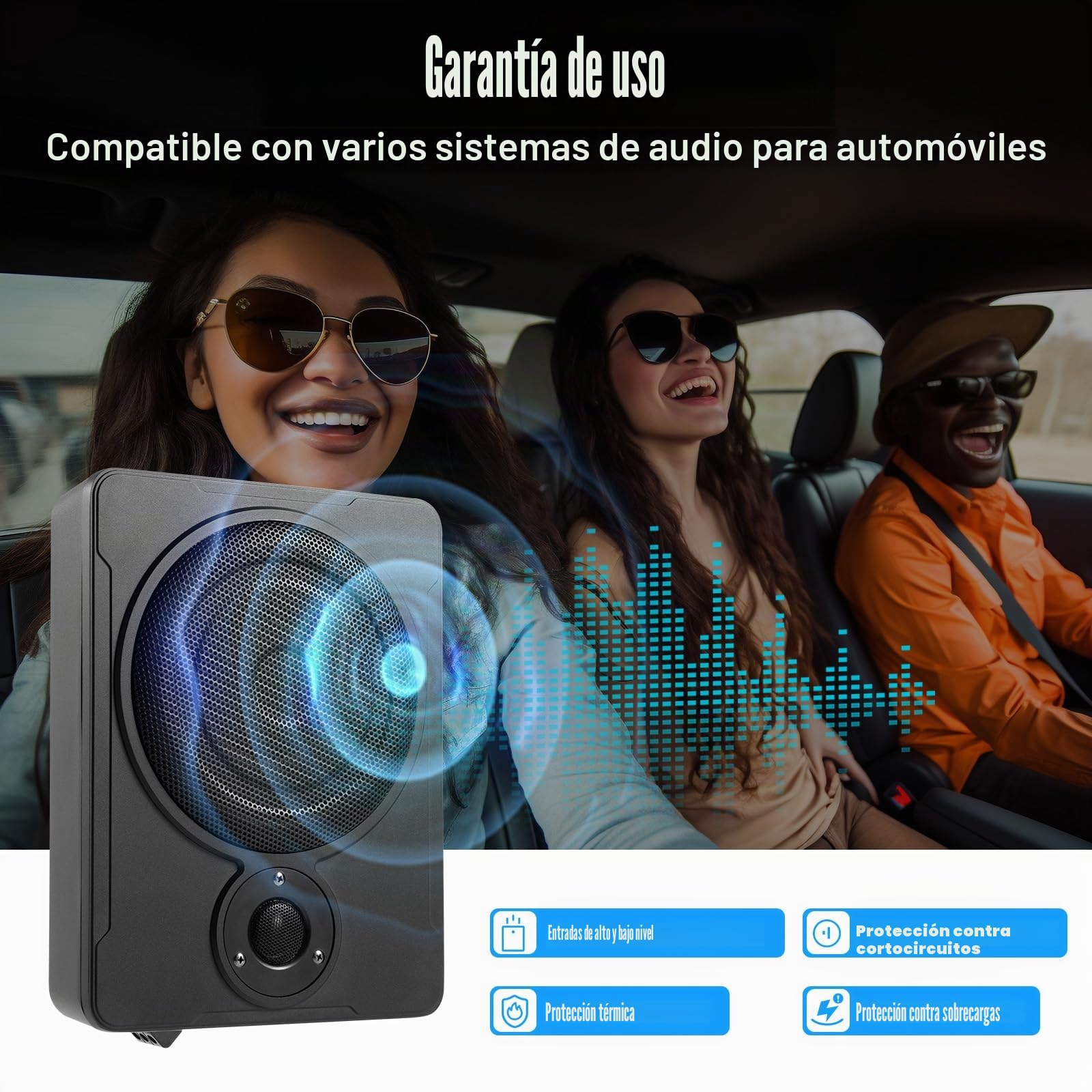 Subwoofer Activo de 8 Pulgadas 600W para Coche - Altavoz Bajo Asiento con Carcasa de Aluminio 12V - 70mm de Grosor para Camión, Caravana