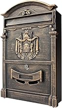 Melko Briefkasten Retro Vintage Gold mit A4 Einwurf-Format Wandbriefkasten Patina mit Namensschild und Sicherheitsschloss