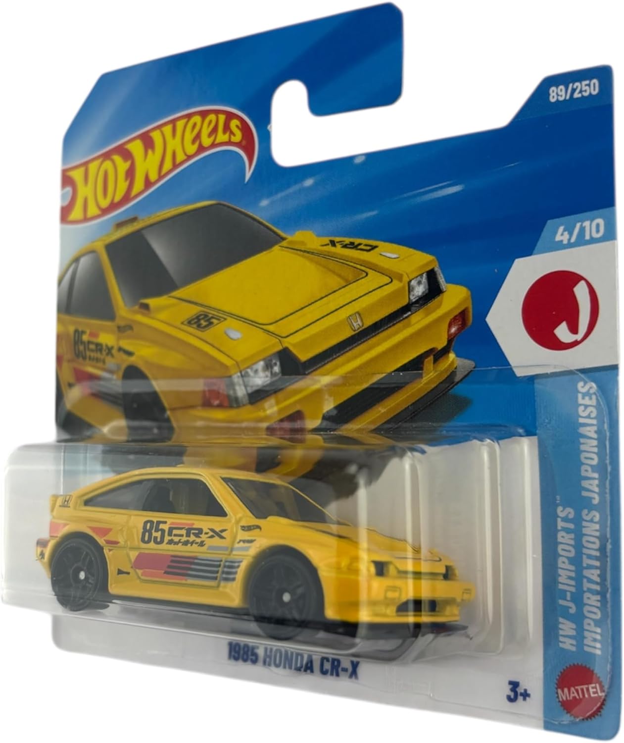 Hot Wheels 1985 Honda CR-X [Yellow] J-Imports 4/10, 89/250, 1:64 Scale Diecast Toy Vehicle