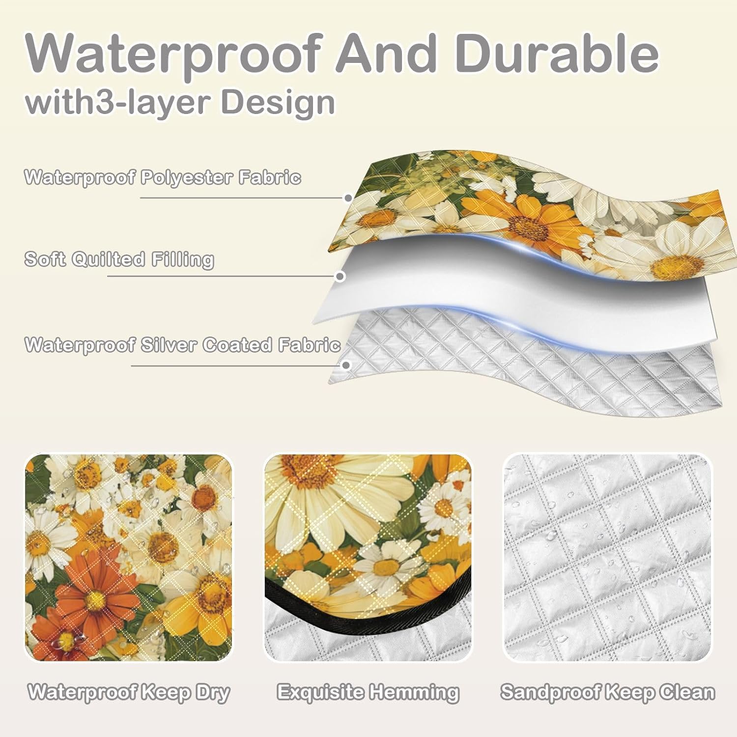 Beauty Spring Yellow Daisy Waterproof Camping Blanket Water-Resistant Lawn Travel Picnic Blanket for Outdoorsy People Summer Gift Manta de Playa Extra