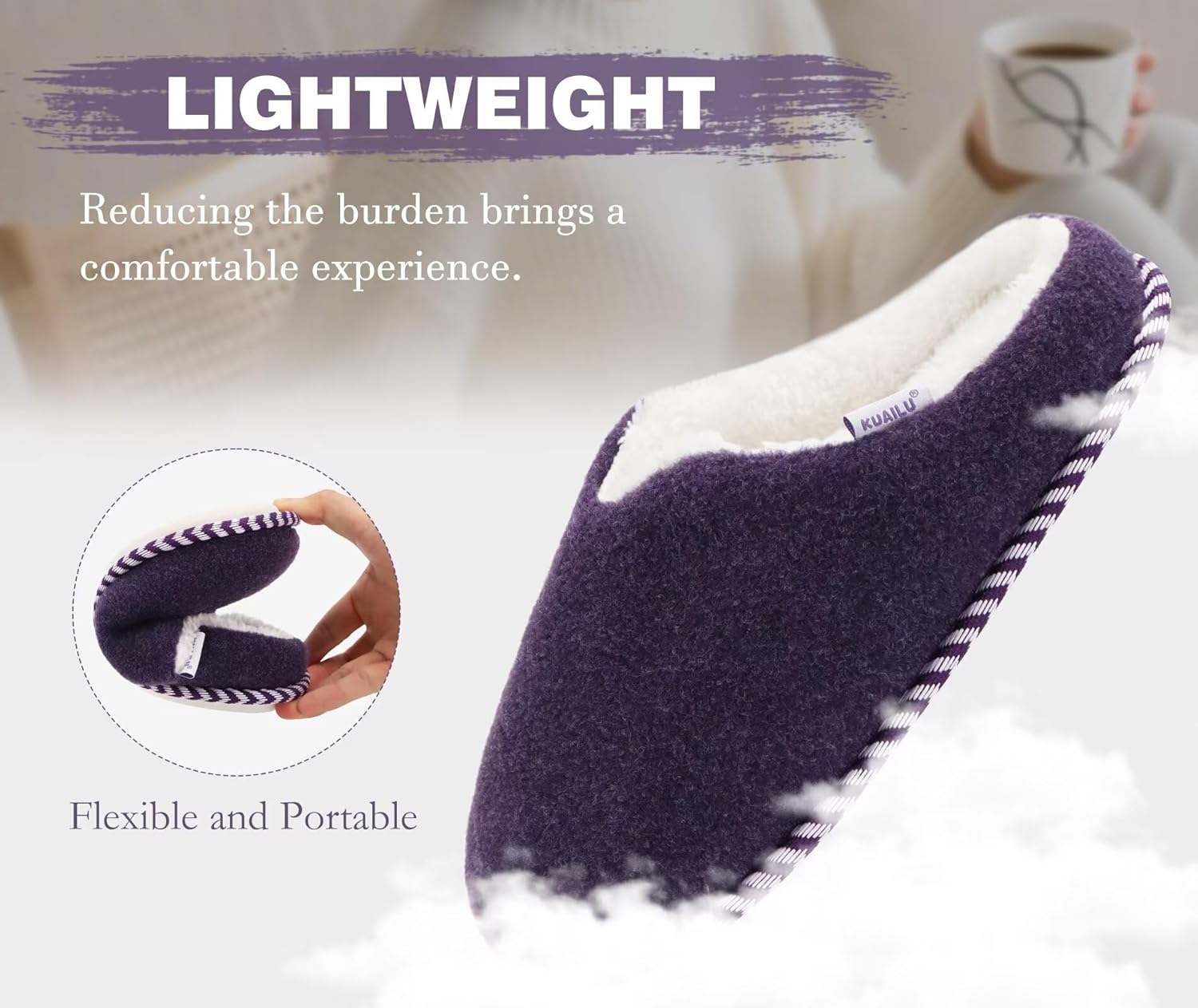 KuaiLu Womens Supportive Memory Foam Slippers Felt Fuzzy Lined Heel Cushion Lightweight House Shoes for Indoor Outdoor - Image 6