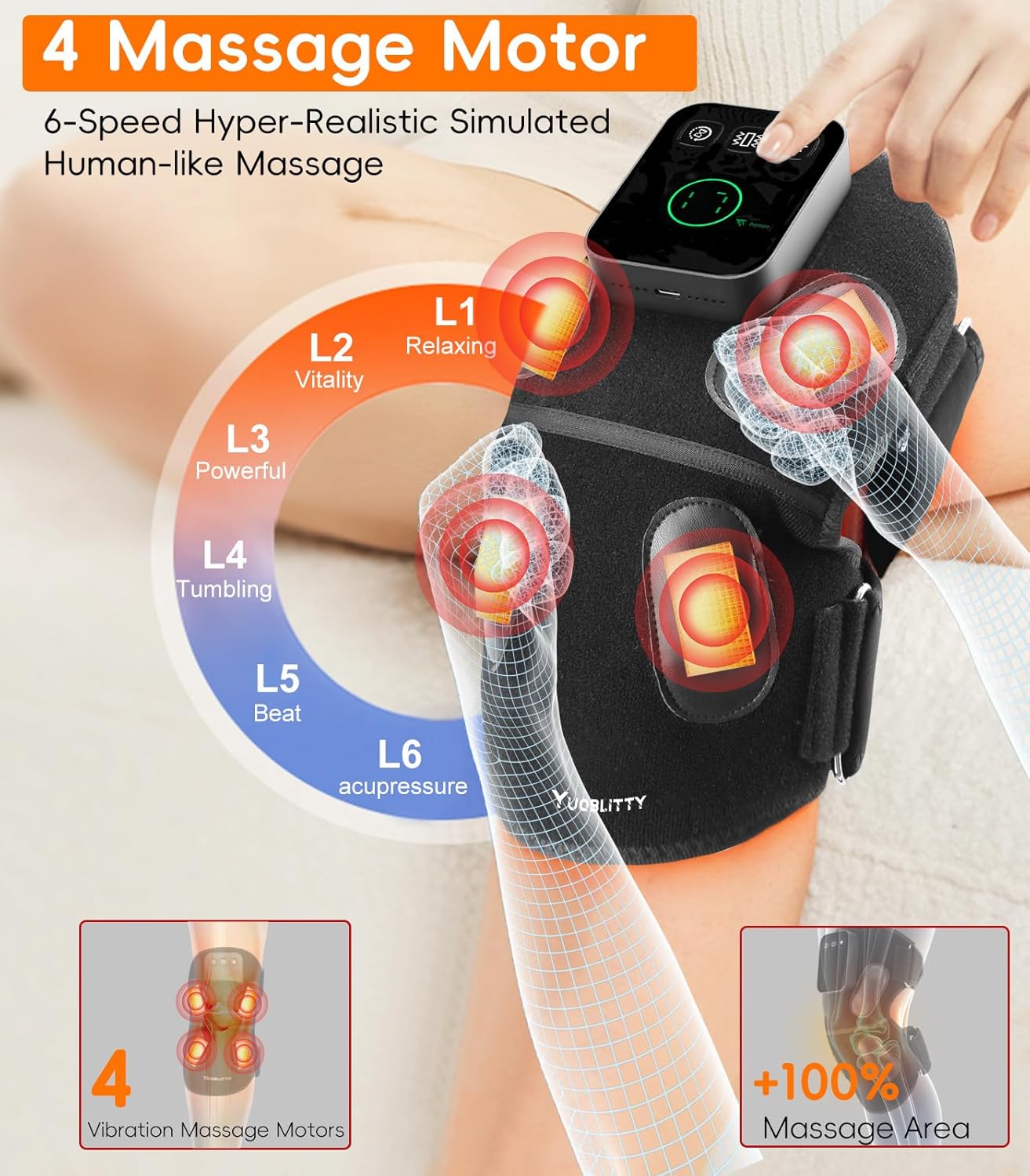 Upgraded Red Light Knee Massage Brace with 360° Vibration, Cordless 850nm Infrared Knee Therapy Devices Pain Relief, 5000mAh Red Light Therapy Wrap with Timer for Body Relaxation, Xmas Gifts