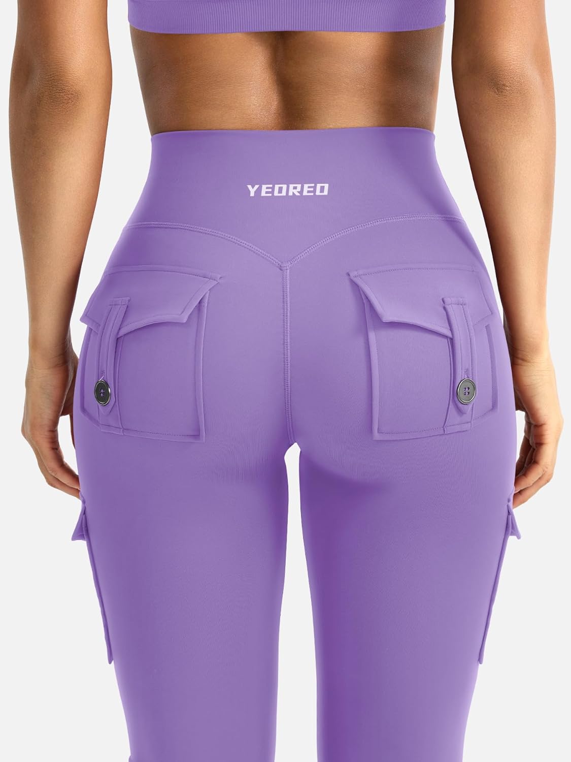 YEOREO CoreFlex Women Workout Flare Leggings with Pockets Hidden Scrunch High Waisted Cargo Gym Yoga No Front Seam Leggings - Image 3