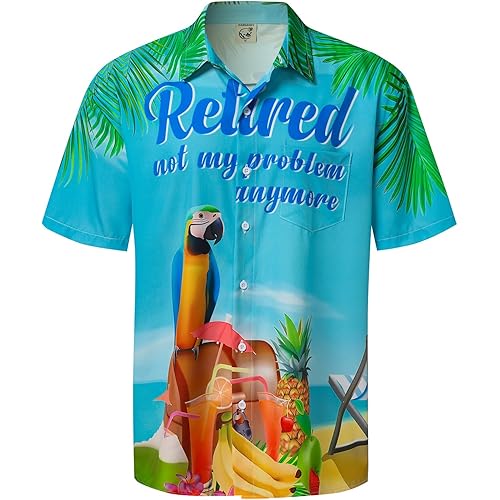 Hardaddy Men's Summer Hawaiian Shirts Funny Performence Printed Button Down Casual Bowling Shirt