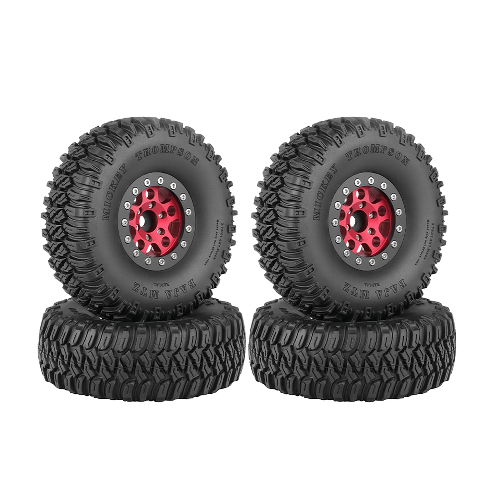 KINGCOO 4PCS 1.55Inch Aluminum Alloy Metal 5Spoke Beadlock Wheel Rims and Rubber Tires Set for 1/10 RC Rock Crawler Car for Axial AX90069 UTB18 D90 TF2 Tamiya Upgrade Parts (Red, 95MM)