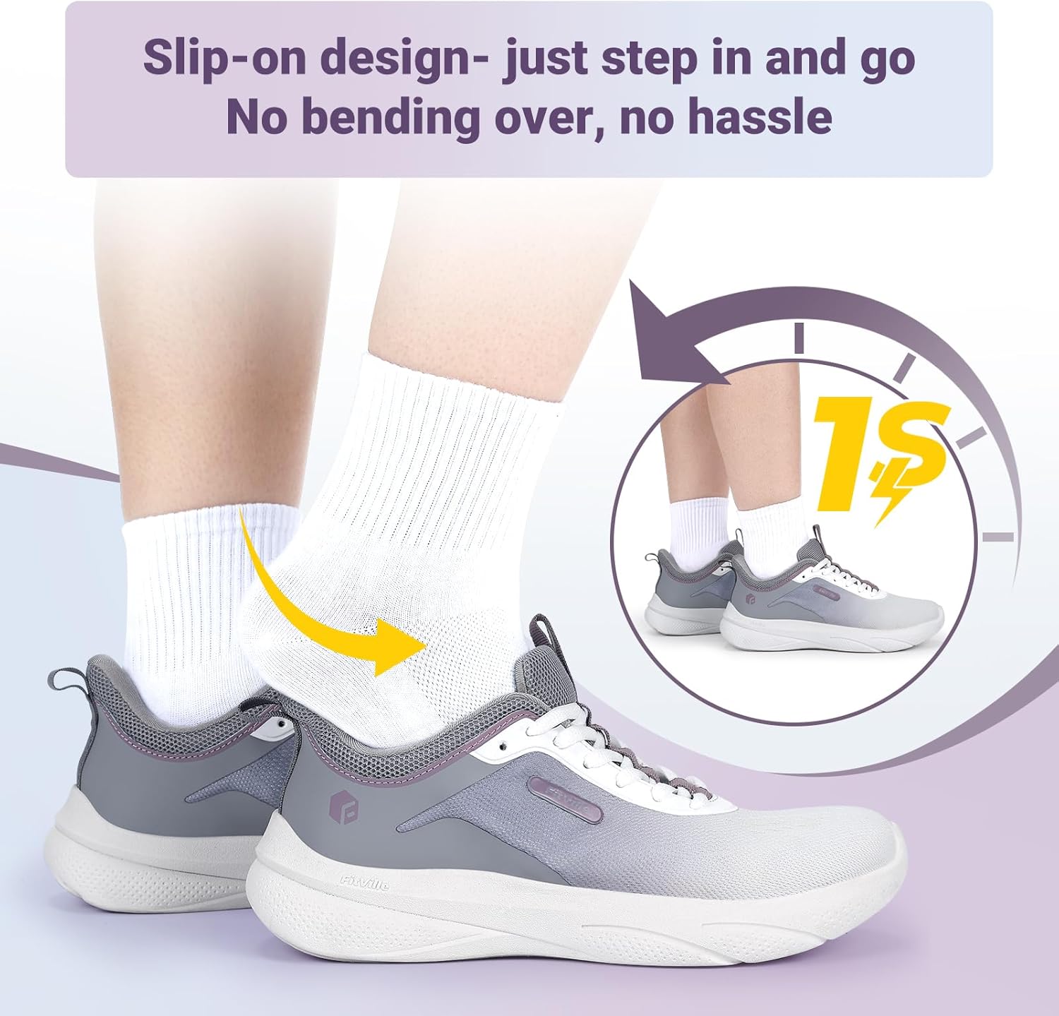 FitVille Extra Wide Shoes for Women, Hands Free Slip On Sneakers Lightweight Wide Walking Shoes Arch Support Comfortable Orthopedic Shoe for Standing All Day - ZephyrLite V4