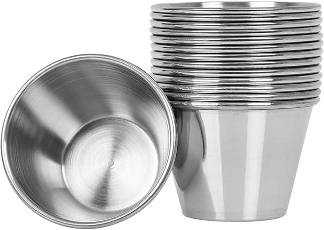 Artcome 14 Pack Stainless Steel Condiment Sauce Cups Great for Dipping and Portion Cups, 2.5 oz