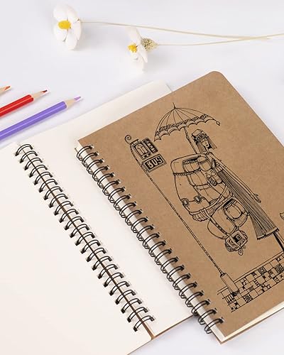 Miniatura 13 de Cuadernos en espiral A5 en blanco, paquete de 10 unidades, bloc de bocetos sin forro de tapa blanda para dibujar, escribir, tomar notas, cuaderno