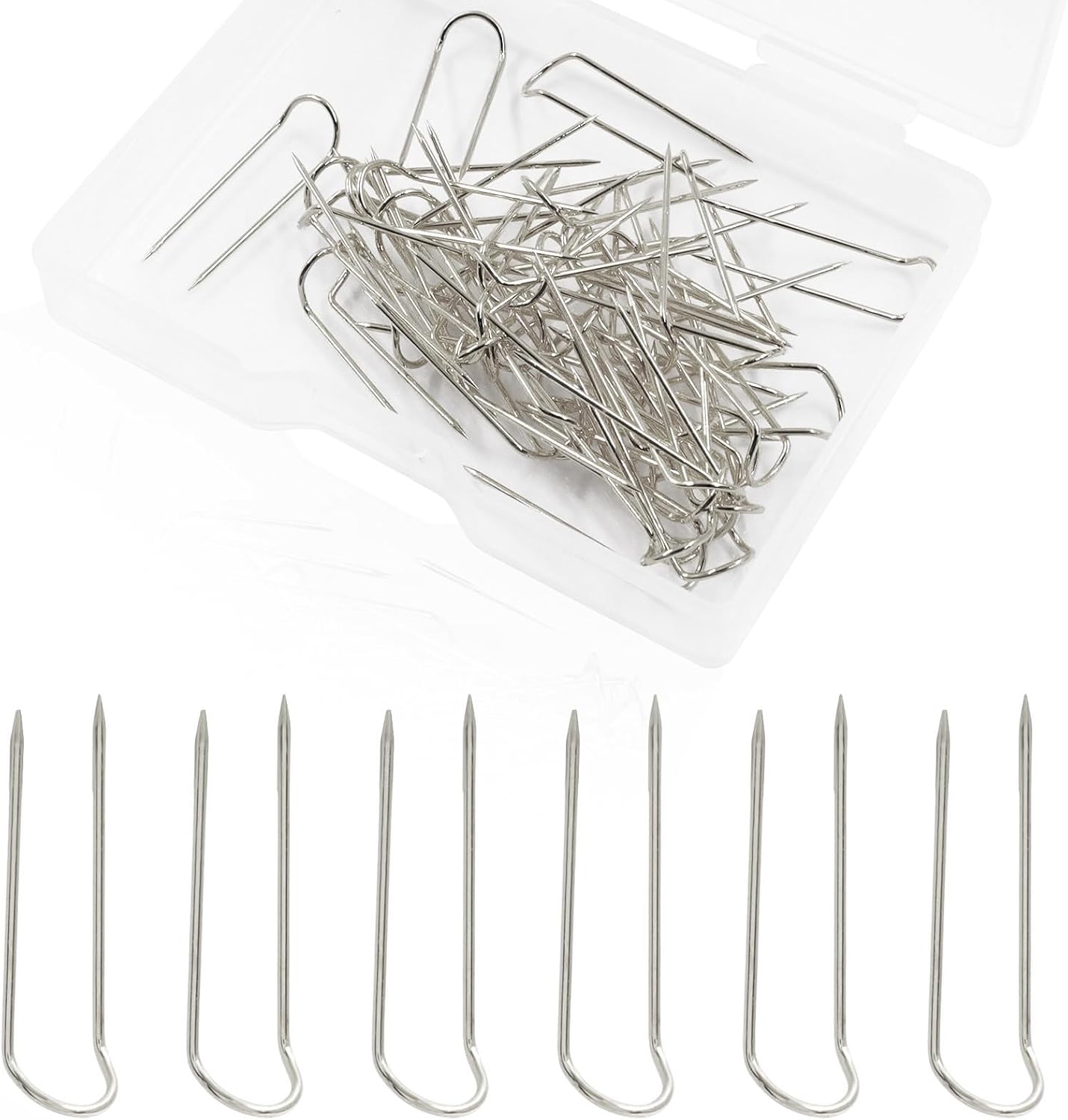 100 Pcs Stainless Steel Sewing Pins, Multipurpose U Pins Quilting Jewelry Display, 0.9 Inch Blocking Pins for DIY Crafts, Home Decor (Silver)