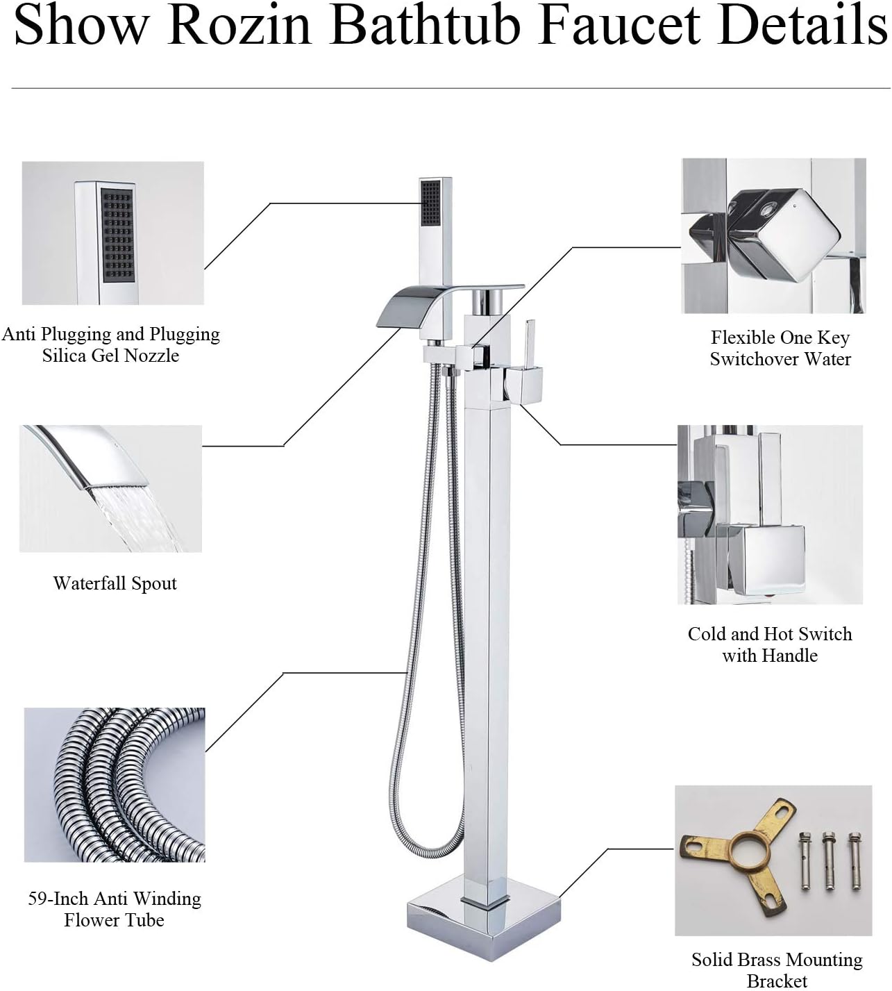 60% оƒƒ Dіѕсоunt Rozin Freestanding Bathtub Faucet Single Handle 2 Way Tub Filler Shower Mixer Tap Bathroom Clawfoot Tub Shower Mixer Tap with Handheld Sprayer